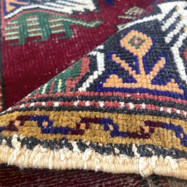 50-53×102 バーガンディ×グリーン メダリオン トルコヴィンテージラグ