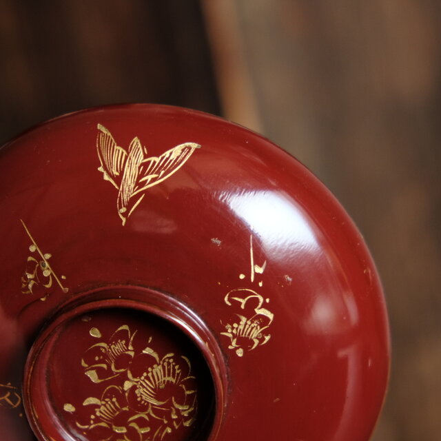 京都 うつくしいヴィンテージ 金魚浮彫り漆器膳 赤茶色