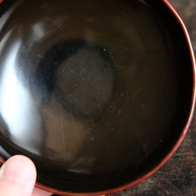 松と漢字◇赤茶色な色味。古輪島塗 漆芸沈金蓋付椀 漆器 骨董