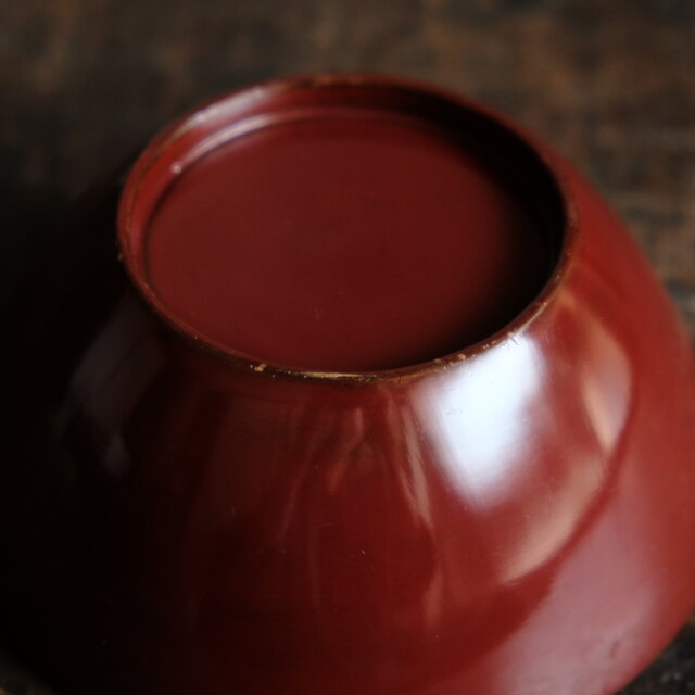 松と漢字◇赤茶色な色味。古輪島塗 漆芸沈金蓋付椀 漆器 骨董