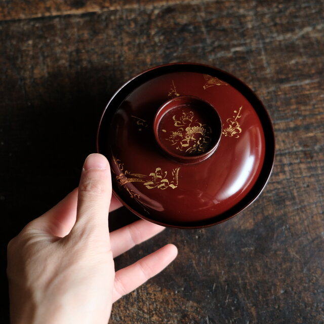 京都 うつくしいヴィンテージ 金魚浮彫り漆器膳 赤茶色（飾皿尺2