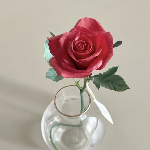 《和紙の花》そのまま飾れるクリアケース入り|植物標本みたいなインテリアフラワー|赤いバラ