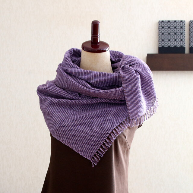 コットン100％チクチクしない手織り薄手ストール【ラベンダー】