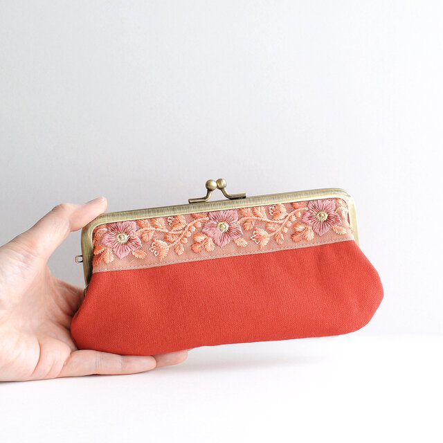 ハンドメイド手刺繍 がま口 ミニポーチ 小銭入れ レッド 財布 ハンドメイド手刺繍 がま口 ミニポーチ 小銭入れ レッド 財布 【公式通販】