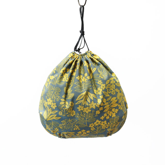 【特価品】バスケット用インナーバッグ　綿麻シーチング ボタニカル（ ブルーグレー ）巾着袋 内袋 かごバッグ