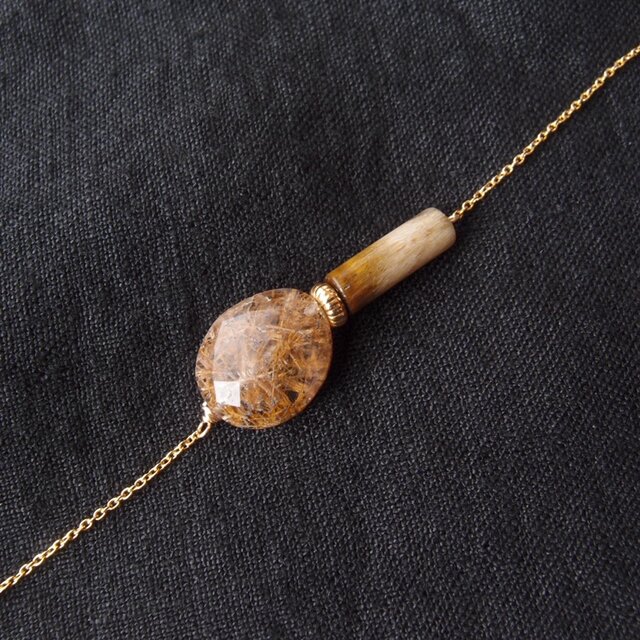 K14gf】Copper Rutilated Quartz Necklace／コッパールチル×タイガー