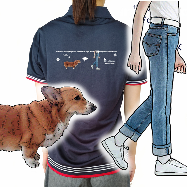 オーダーメイド/うちの子/名入れ/ウェリッシュコーギー/全てのワンコさんをオリジナル・イラストに/ポロシャツ