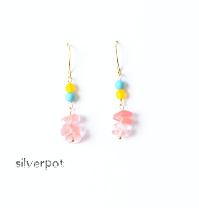 G36【チェリークォーツ】とフラミンゴのピアス（パーツ変更可能）