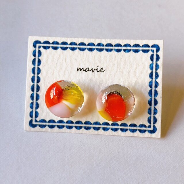 ガラスのピアス/クリアレッド＆イエロー