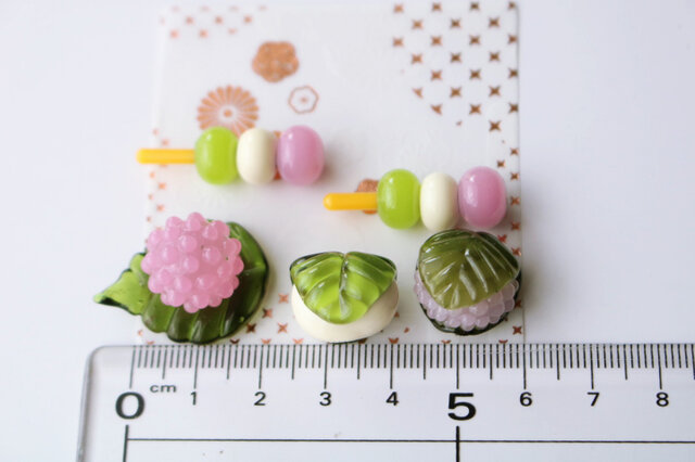 ガラスのミニチュア春の和菓子セット ☆ガラスのミニチュア