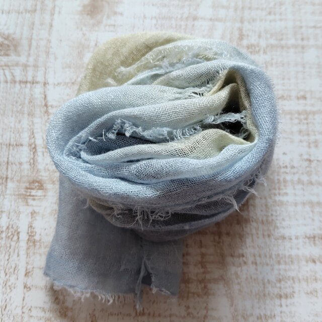 ふんわり柔らか♪リネンガーゼミニストール　天然染め　泥染め　満月