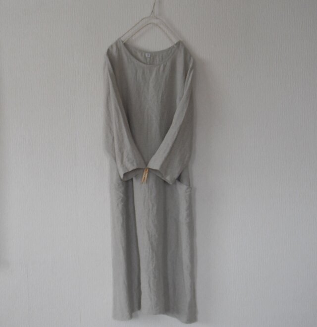 【O様ご注文品】リネンの８分袖ワンピース　生成り