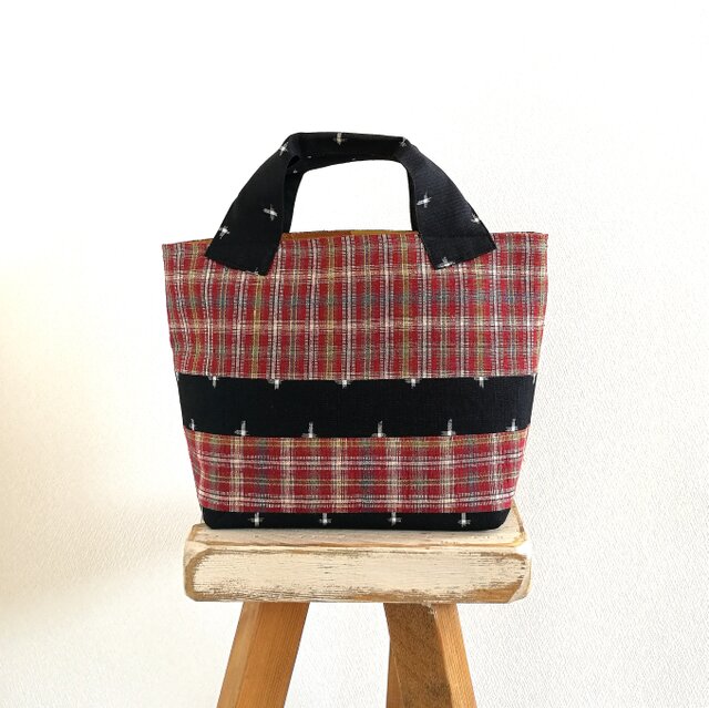 【ハンドメイド】未使用正絹反物→ハンドバッグ　※本場　村山大島紬　特注　トート 7ea89013c59e78ebf3b8e910c8a612