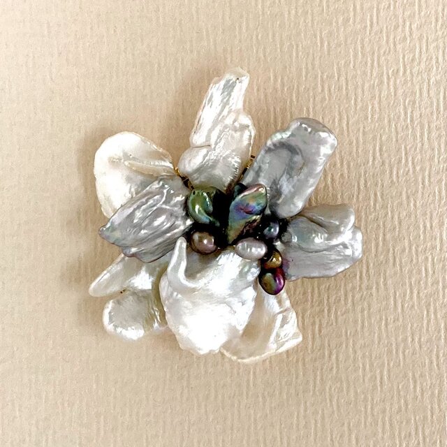 056【ミキモト】シルバー パール ブローチ 花束デザイン 50代の上品