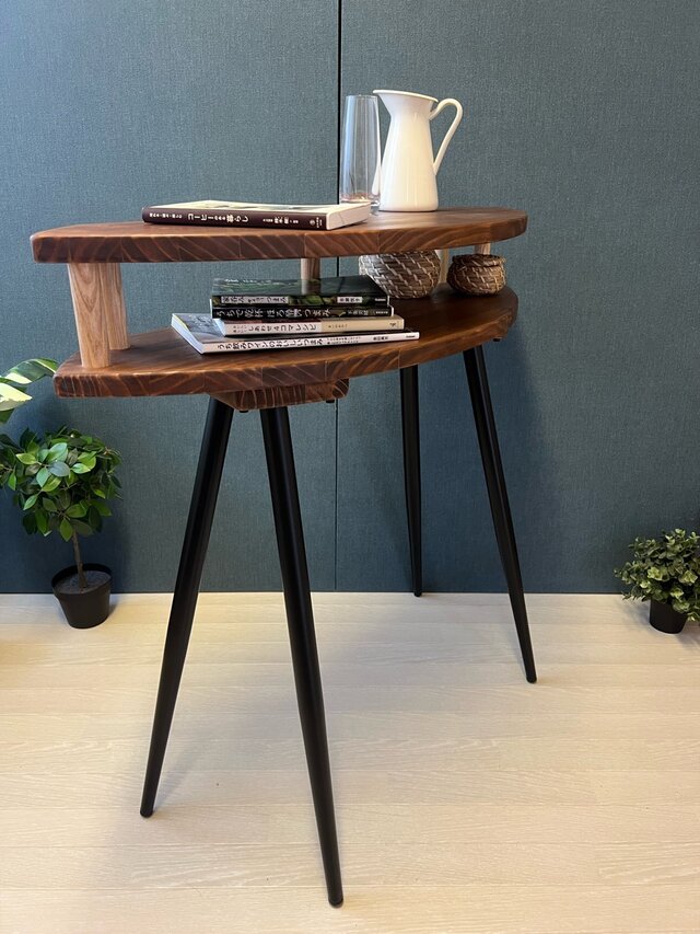 【送料無料】 テーブル 三日月形 90cm パイン ウォルナット アイアン連結脚 送料無料】 テーブル 三日月形 90cm パイン ウォルナット