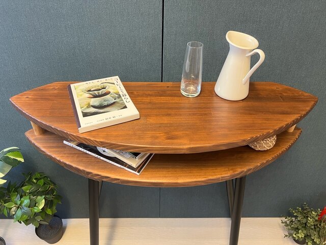 送料無料】 テーブル 三日月形 90cm パイン ウォルナット