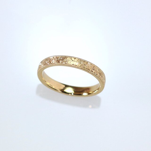 K18YG 手彫りリング(勿忘草)