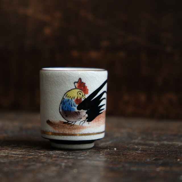 九谷焼　江戸時代　（縁起物／わらし・オシドリ） 5.8号鉢 おしどり/鳳凰図