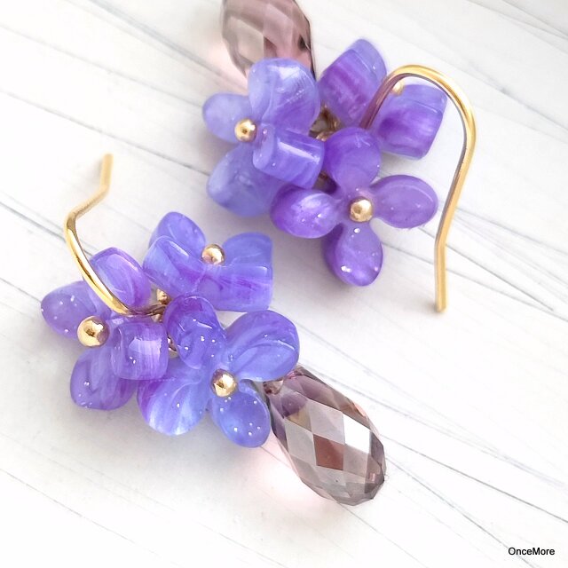 ピアス　夏　祭り　紫　狐　面　ビジュー　ガラスチャーム　蝶　推し　メンカラ　薔薇 cebaf11b1e424d7acfbf1e8acc0cb8