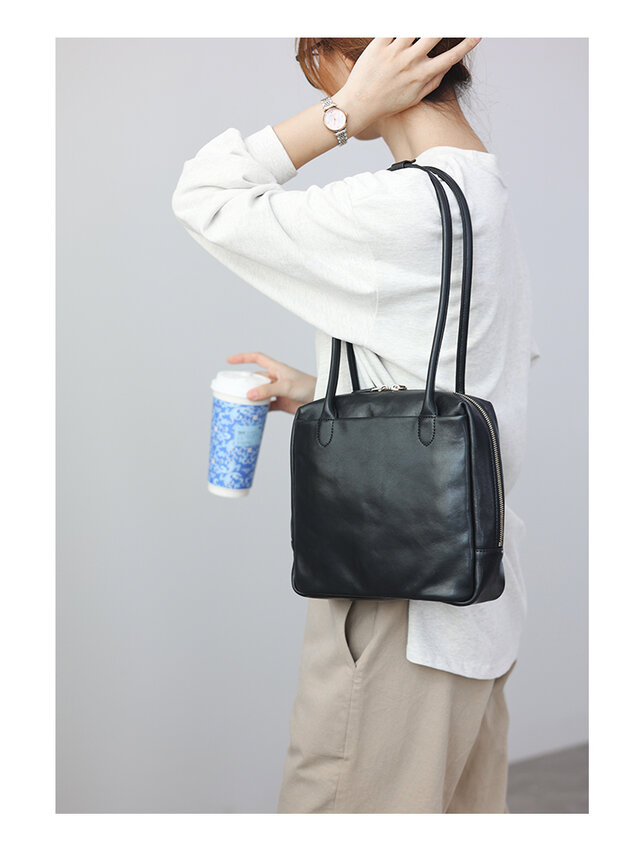 【柔らかいヌメ革】大容量 トートバッグミニスクエアバッグ｜手提げ・ワンショルダー対応バッグ 母の日