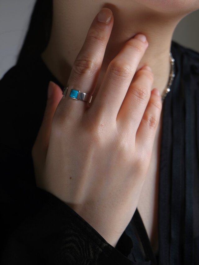 turquoise square open ring ターコイズスクエアオープンリング