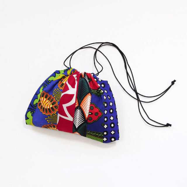 アフリカ布の巾着ショルダー（パッチワーク）斜めがけ たすき