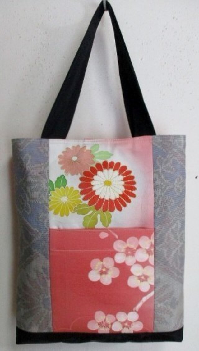 ８２１１　振袖と色大島紬で作った手提げ袋　＃送料無料