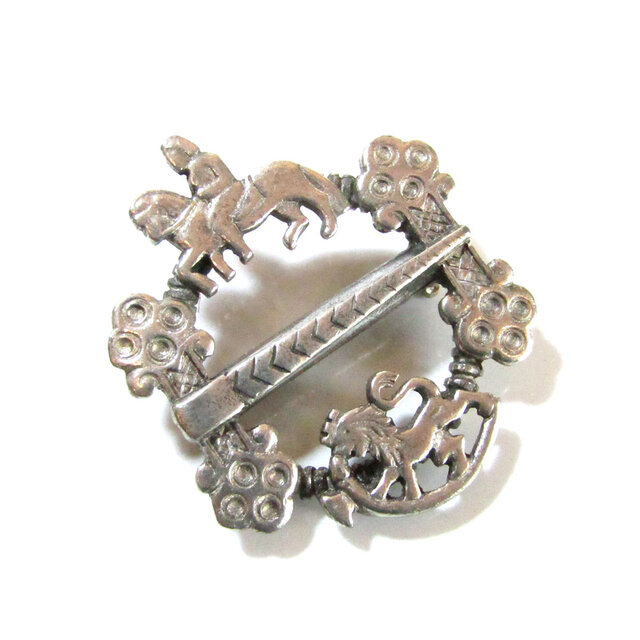 Vintage Norwegian Pewter Filigree Brooch Traditional Folk Design