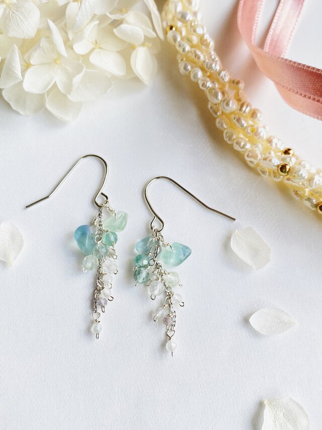 ラベンダーフローライト ピアス フローライト イヤリング ふりふ
