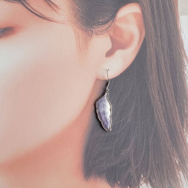 羽根 【Lavender】七宝焼イヤリング・ピアス 純銀胎七宝