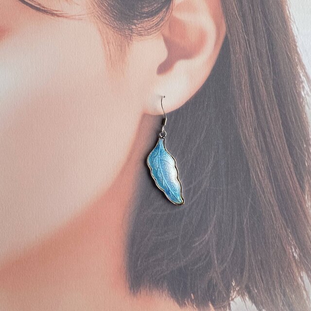 羽根 【Sky Blue】七宝焼イヤリング・ピアス 純銀胎七宝