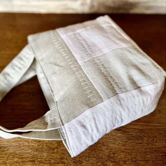 ベビーピンク リネンパッチかばん