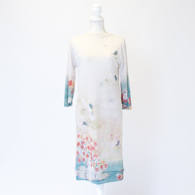 【完成品】O1 梅花のほころび 鶴の舞 ワンピース