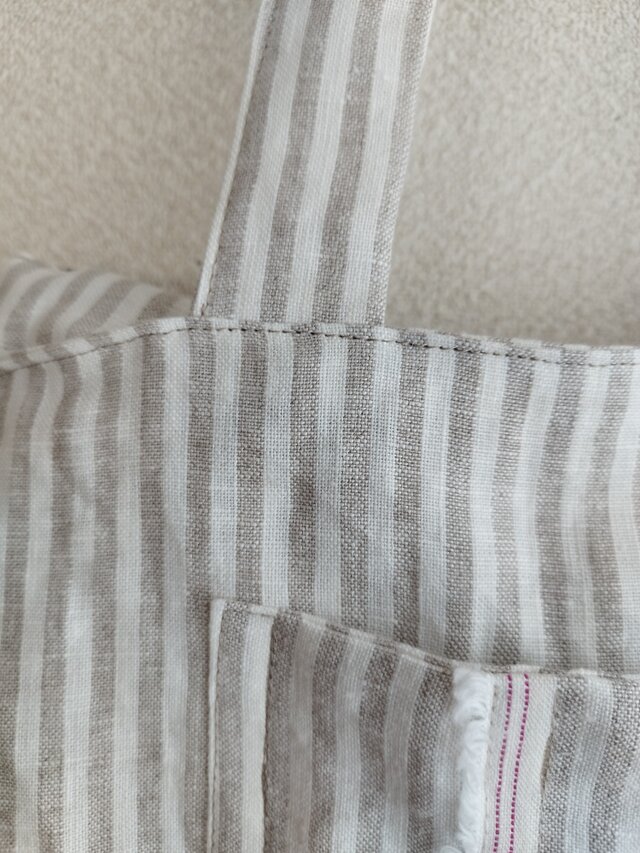 ストライプ リネン の ショルダーバッグ 赤耳外ポケット | iichi 日々