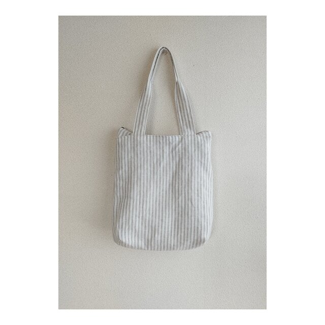 ストライプ リネン の ショルダーバッグ 赤耳外ポケット | iichi 日々