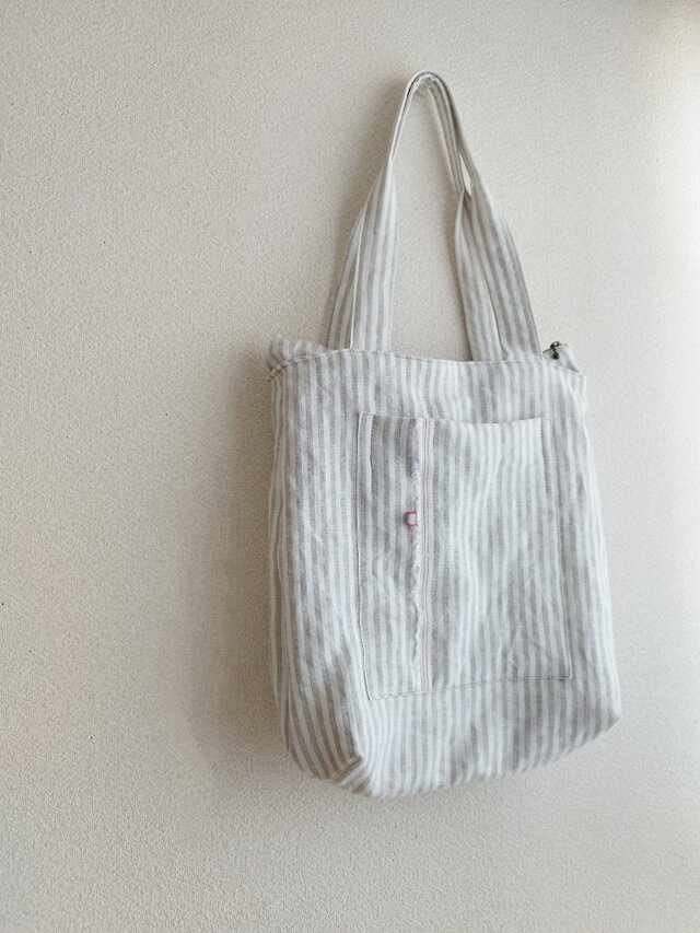 FRANK LEDER リネンショルダー バッグ ストライプ FRANK LEDER : WASHED STRIPED COTTON/LINEN DRAWSTRING WIDE TR