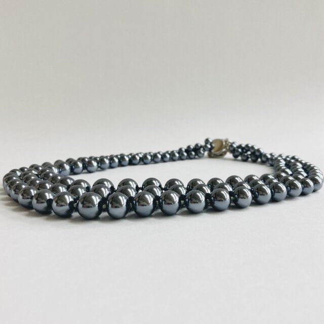 ガラスパール3連グラデーションオールノットネックレス/6x12mm約43/46/49cm/ガンメタル/日本製