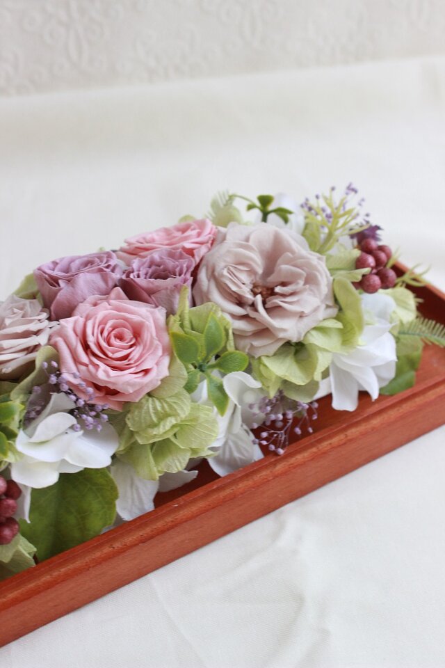 ＊カバーつきトレーのインテリアフラワー＊（パープル）