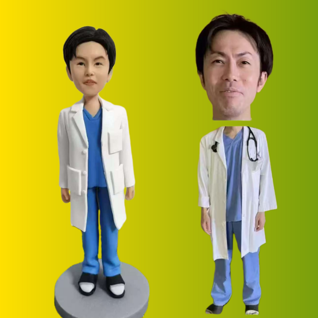 写真入り 人形 ドクター、医者、医師、フィギュア❤名入れ 肖像画 似顔絵❤贈り物、保育士 看護師 同僚、先輩、上司、友達❤感謝状