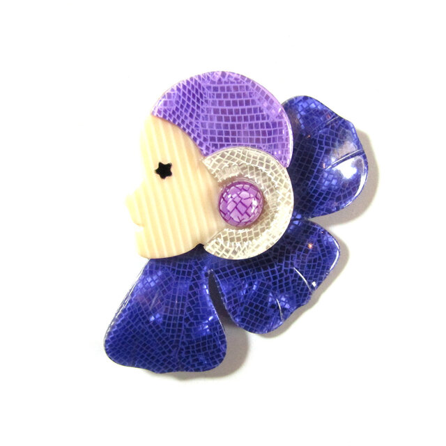 80s France 「Lea Stein」 Celluloid Corolle Lady Vintage Brooch