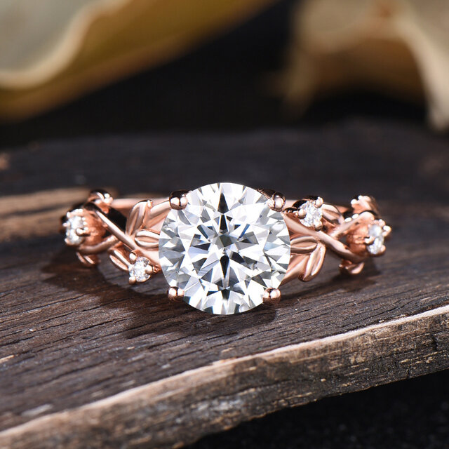 リーフリング モアッサナイト エンゲージリング トゥイッグリング 10Kソリッドローズゴールド ウェディングリング