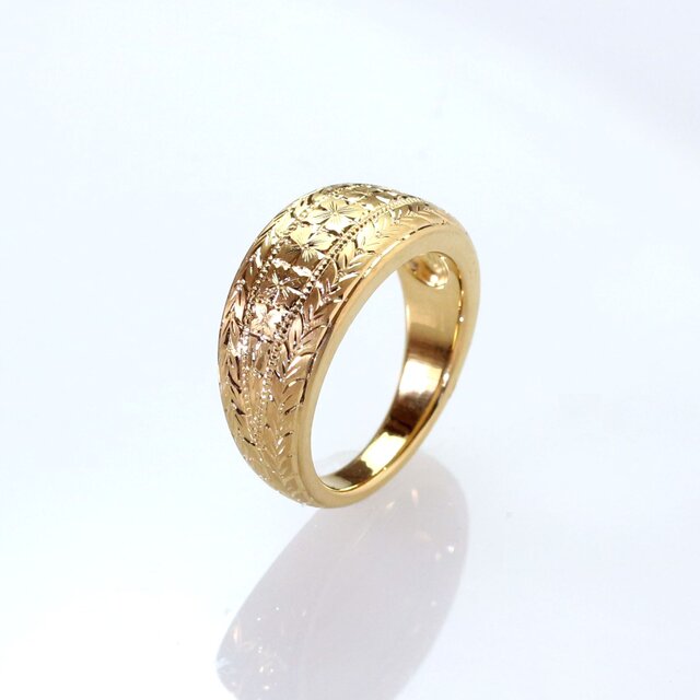 金色の彫刻模様リング k18 180531y59.jpg