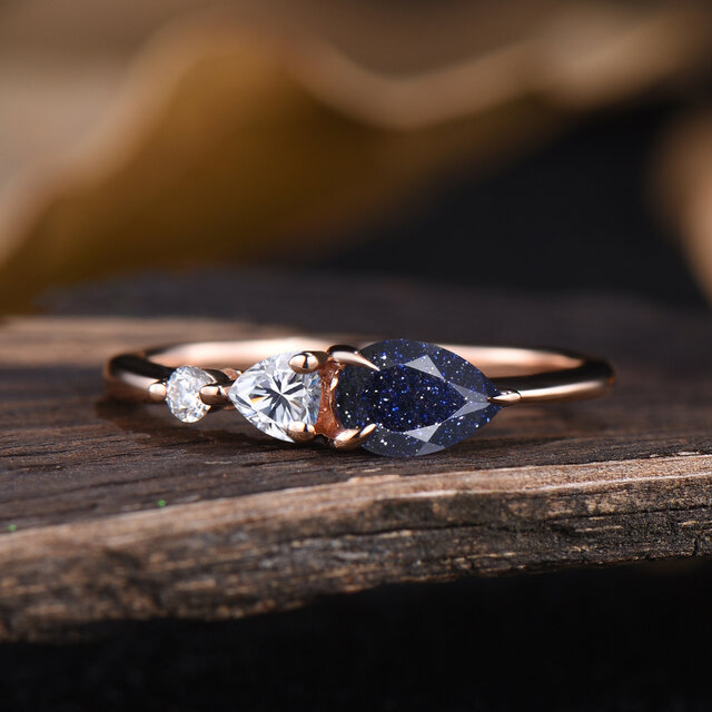 ギャラクシー ブルー サンドストーン リング モアッサナイト 結婚指輪 記念日 ブライダル 誕生日 ジュエリー ギフト