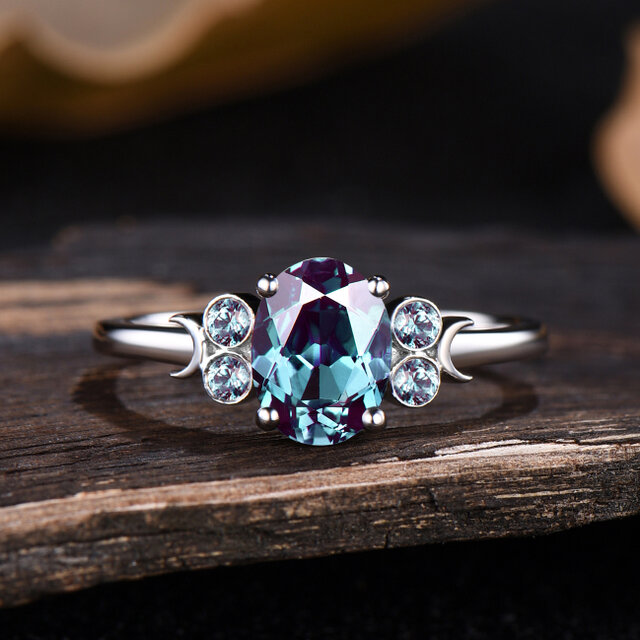 ユニークムーンリング 6月誕生石 カラーチェンジ アレキサンドライト 婚約指輪 アニバーサリー ブライダルジュエリー