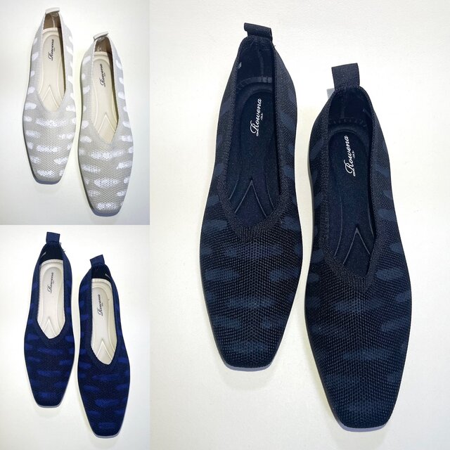 雨柄フラットニットパンプス (ブラック・ネイビー・アイボリー) 軽くて楽ちん