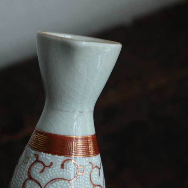 【エビス】徳利 九谷焼 福印 金彩赤絵唐草文景色図 金襴手 赤絵 御銚子 瓢形 唐草模様で素敵◇九谷焼 赤絵白粒金彩徳利 雷文 酒器 丁寧な
