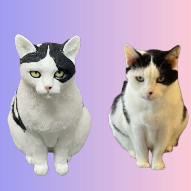 【受注作製】ペットギフト うちの子 写真入り 猫人形 フィギュア、名入れ 愛猫 肖像画 似顔絵❤ペットロス、誕生日、記念日