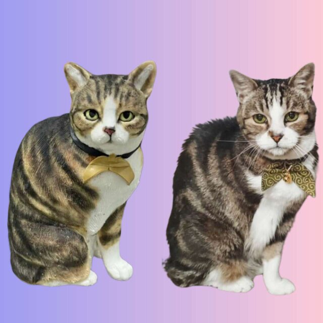 【受注作製】ペットギフト うちの子 写真入り 猫人形 フィギュア、名入れ 愛猫 肖像画 似顔絵❤ペットロス、誕生日、記念日