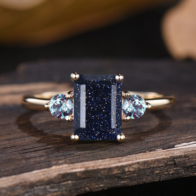 ギャラクシー ブルー サンドストーン リング 6 月の誕生石 アレキサンドライト リング 婚約 結婚指輪