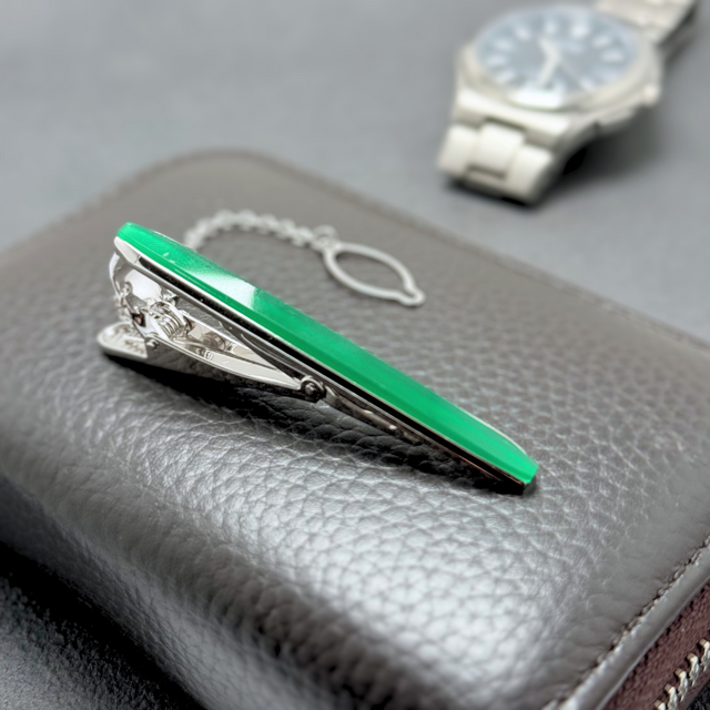 ラス1 四角の余韻 クリソプレーズ/緑玉髄  RHP 天然石ネクタイピン - Grid